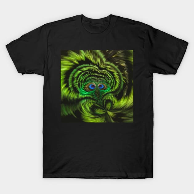 Owl Fractal Green Pattern Design T-Shirt by Pikmi
